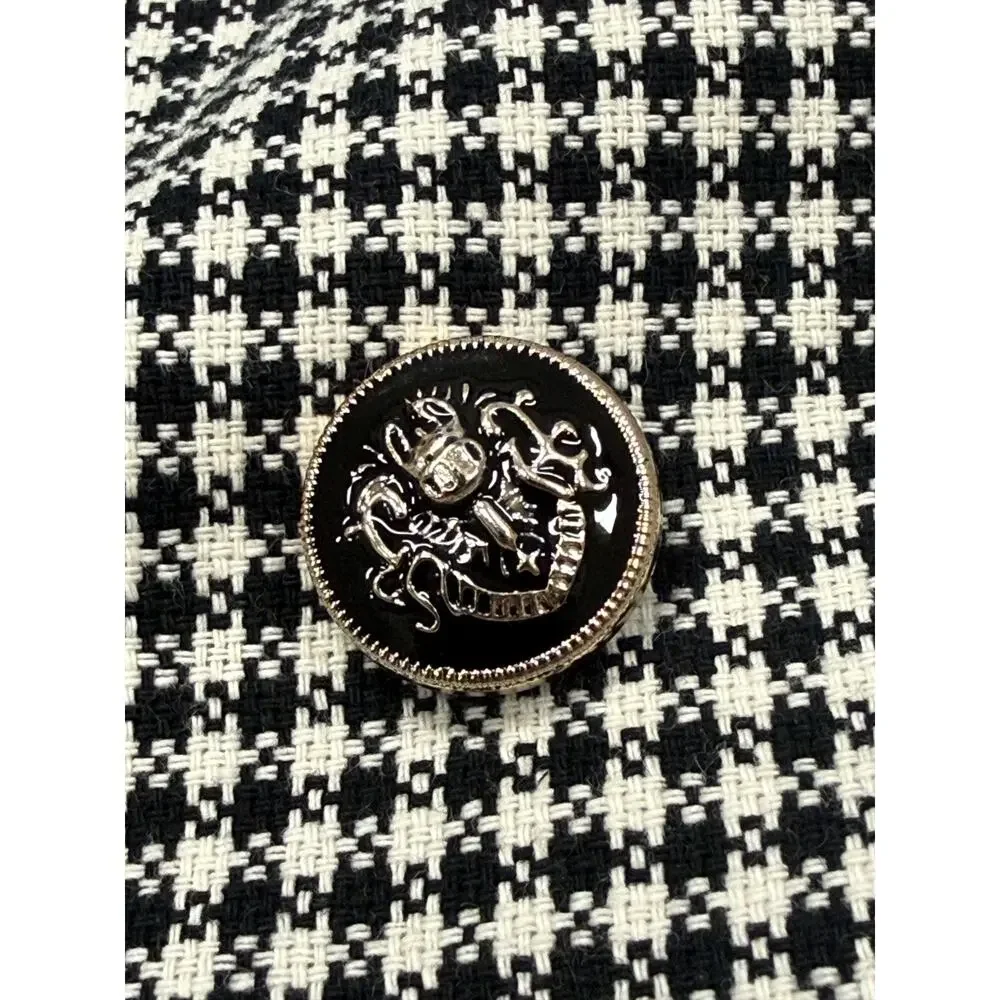 Autres Filles Womens Large Double Breasted Blazer Black White Houndstooth Jacket